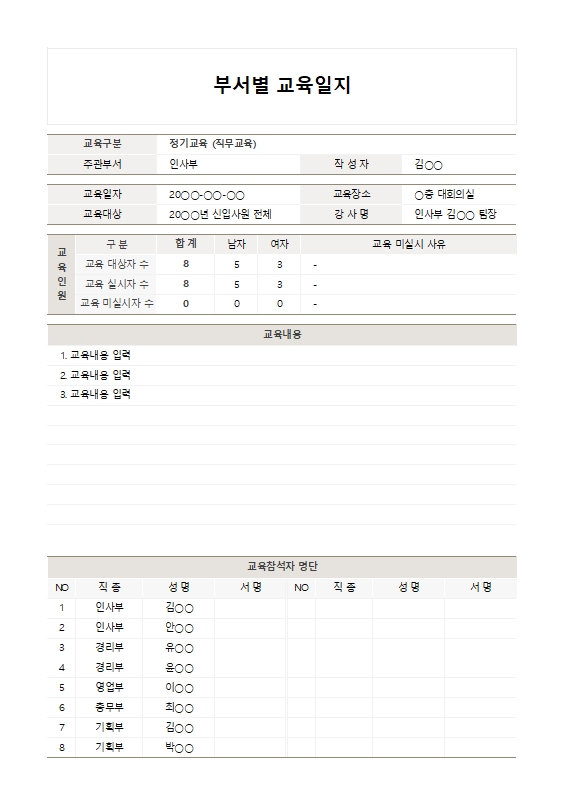 부서별 교육일지(누적관리)