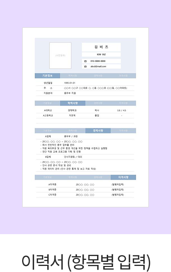 이력서(항목별입력)