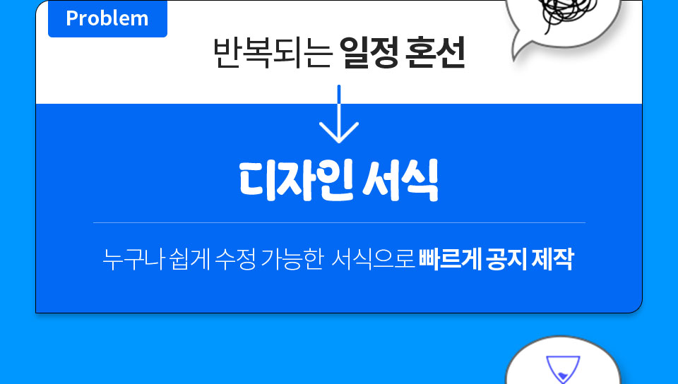 Problem 반복되는 일정 혼선 // 디자인 서식 // 누구나 쉽게 수정 가능한 서식으로 빠르게 공지 제작
